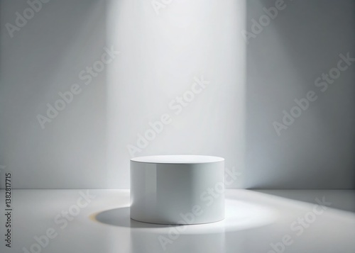 Minimalist White Cylindrical Pedestal on Curved Background - Product Display Mockup