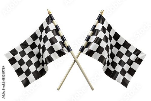 Two crossed checkered racing flag isolated on transparent background. photo