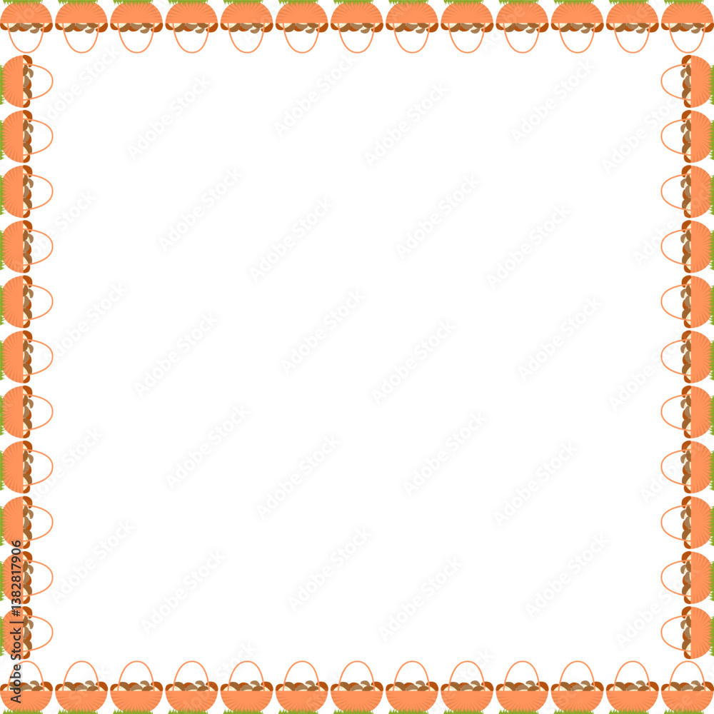 Mushrooms in the basket frame. Hello autumn, thanksgiving decoration. Frame with empty space Mushrooms in the basket frame. Hello autumn, thanksgiving decoration. Frame with empty space