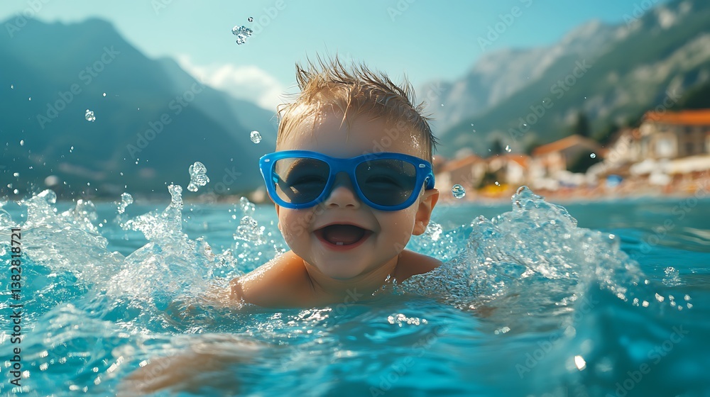 Naklejka premium Smiling child splashing in water pictures