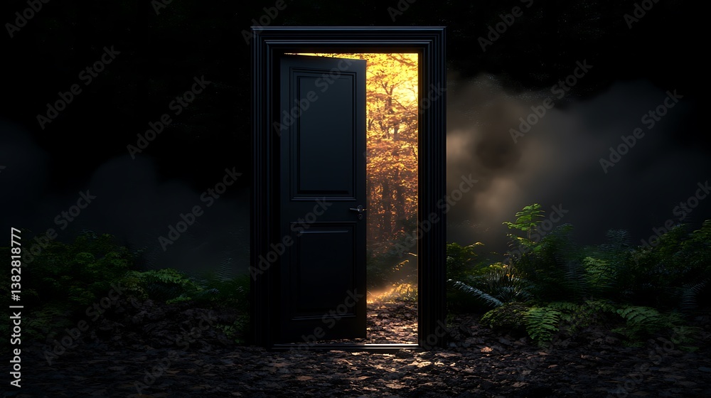 Obraz premium Mysterious Forest Portal Open Door to Autumn Woods.