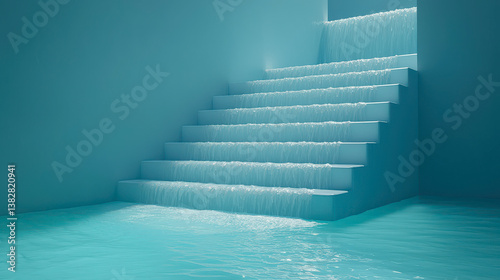 serene waterfall stairs scene