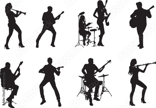 Elegant Guitarist Silhouettes" or "Musical Princesses with Guitars