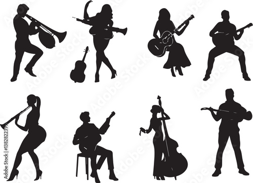 Elegant Guitarist Silhouettes" or "Musical Princesses with Guitars