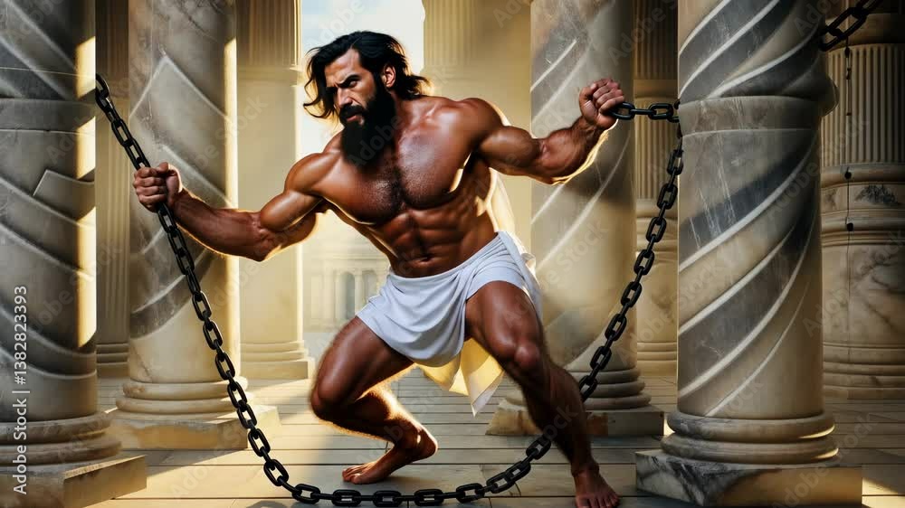 Biblical hero with immense superhuman strength who freed God's people from Philistines 4K