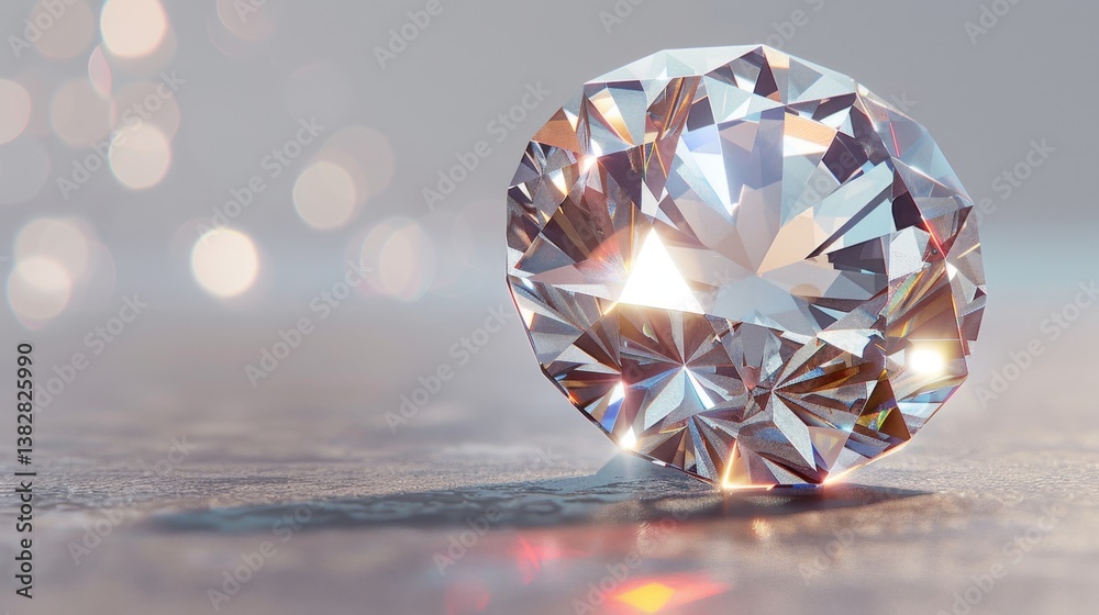 Fototapeta premium Sparkling diamond reflecting light and brilliance on a transparent surface, showcasing intricate facets and clarity