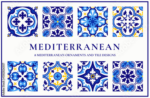 Set of Mediterranean Ornaments and Ceramic Tiles.