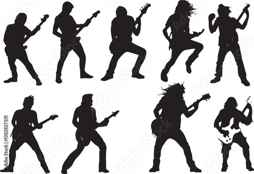 Elegant Guitarist Silhouettes" or "Musical Princesses with Guitars