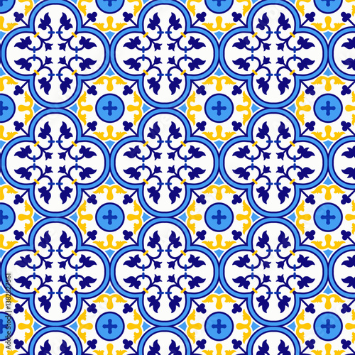Mediterranean Blue and Yellow Ceramic Tile Pattern