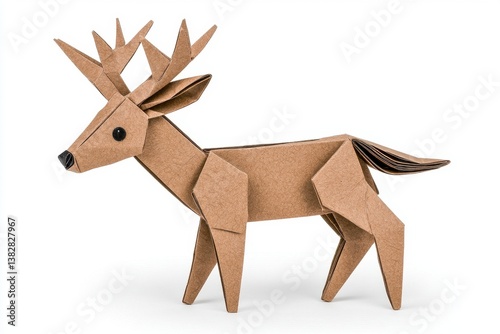 Brown Origami Deer on White Background photo