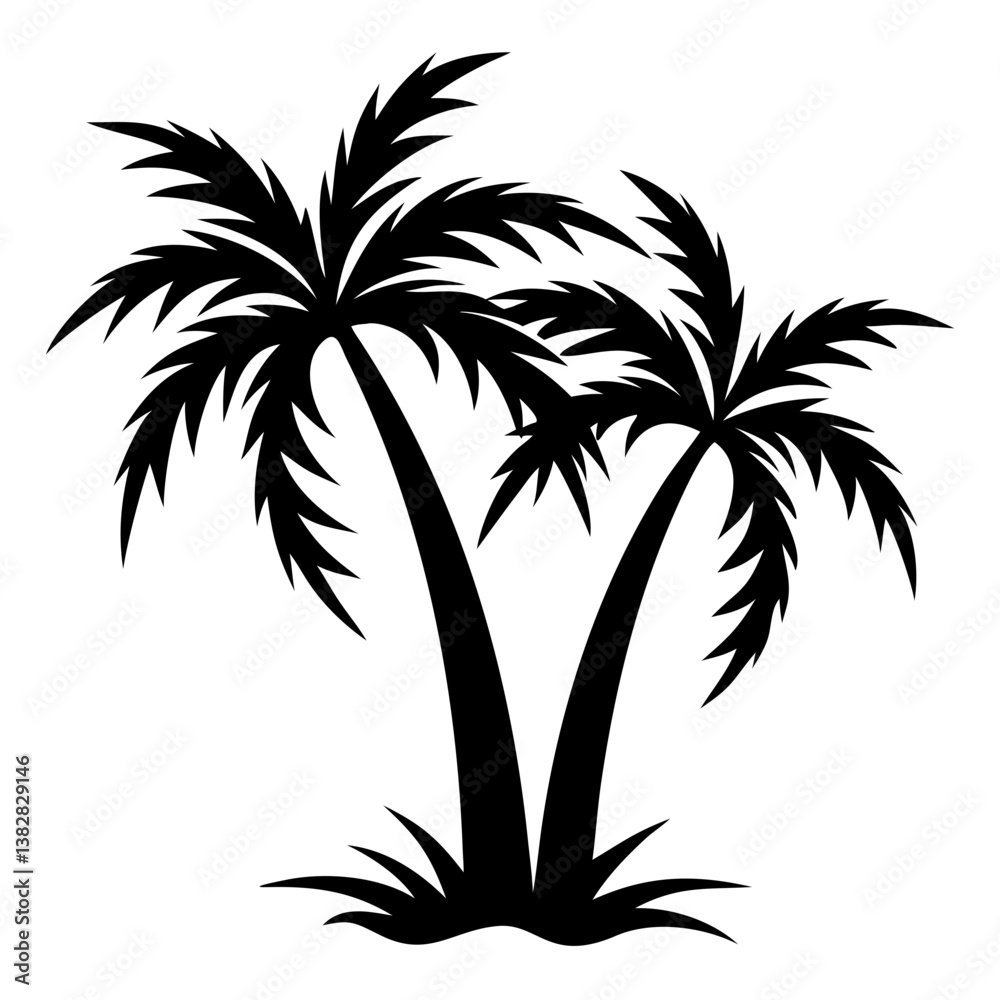 Obraz premium Plam tree silhouette on white background