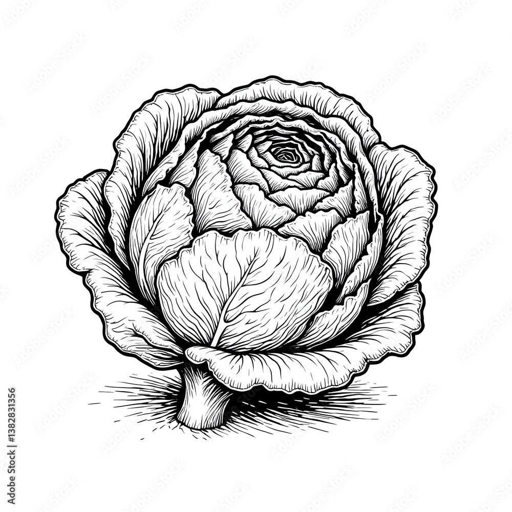 Obraz premium Vintage sketch of a cabbage in intricate detail 