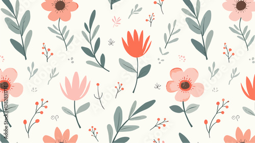 Wallpaper Mural Seamless pattern with flowers, Floral colorful seamless Pattern. Hand drawn Flowers and branches in Scandinavian style Torontodigital.ca