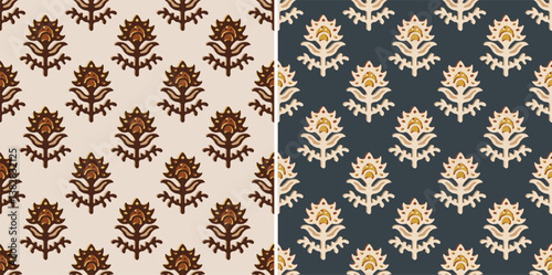 Retro Kalamkari Damask Motif Block Print Repeat Vector Pattern