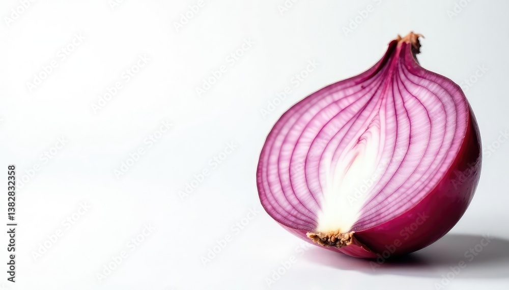 Fototapeta premium Close-up of a red onion's layers, white backdrop, layers, photography