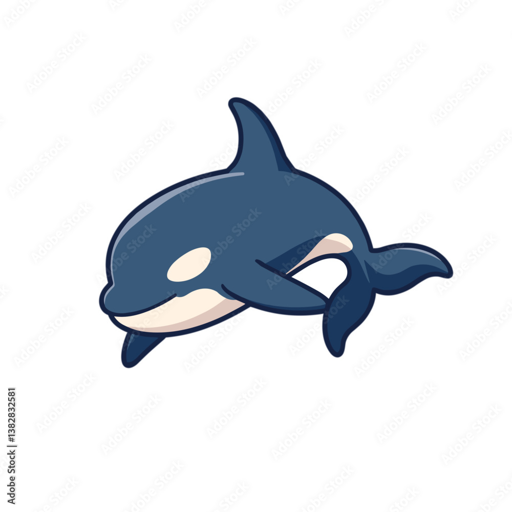 Fototapeta premium Cartoon orca swimming in a playful manner on a white background 