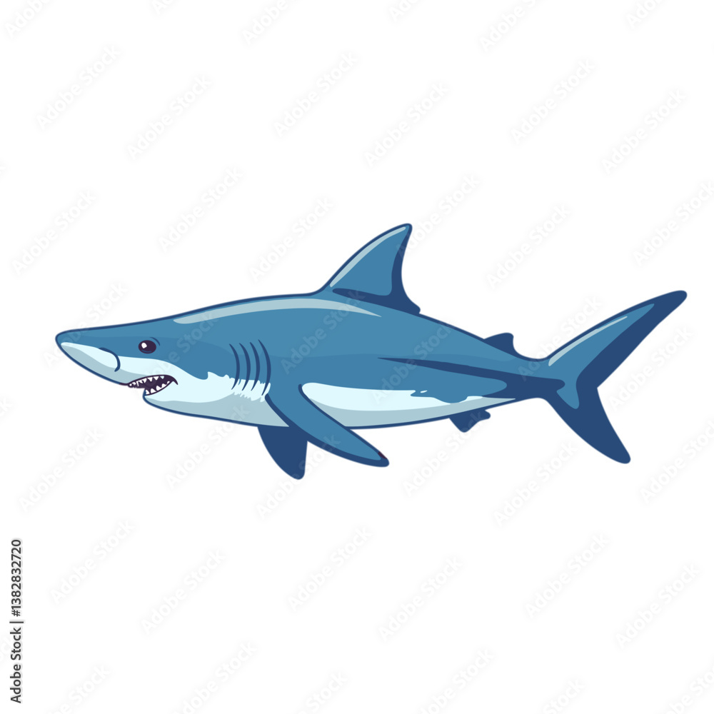 Fototapeta premium Cartoon shark swimming in clear ocean water