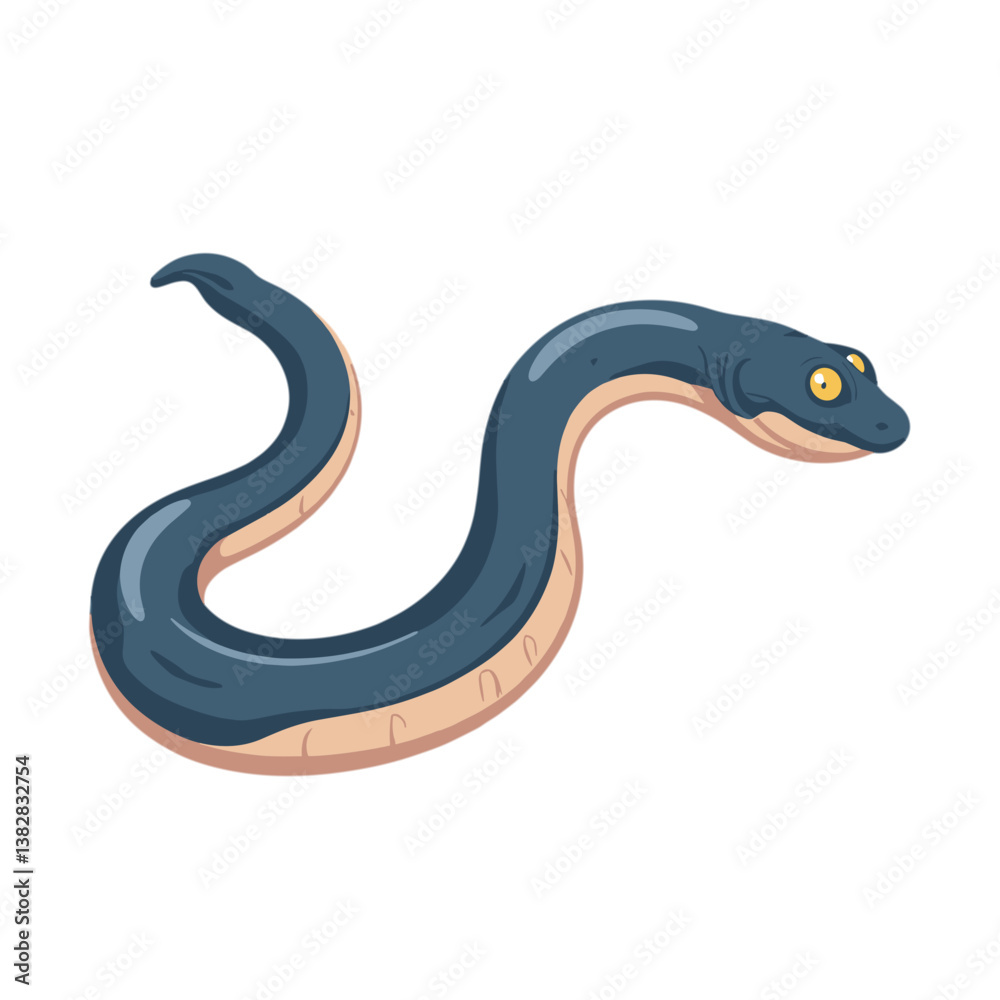 Fototapeta premium Cartoon eel swimming in water with a playful expression