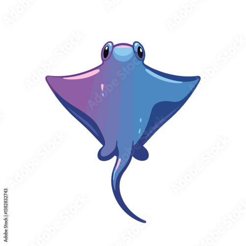 Cute cartoon ray swimming in vibrant blue shades  