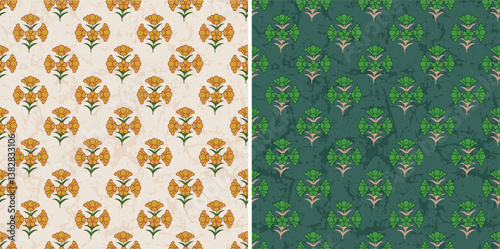 Freehand Tulips Block Print Repeat Vector Pattern