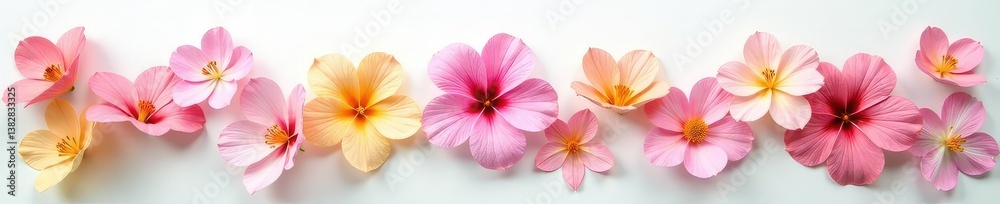 delicate flower petals unfolding on a pure white surface, foliage, floral arrangement delicate flower petals unfolding on a pure white surface, foliage, floral arrangement