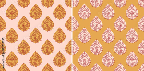 Ajrakh Premium Indian Paan Leaf Block Print Vector Repeat Pattern