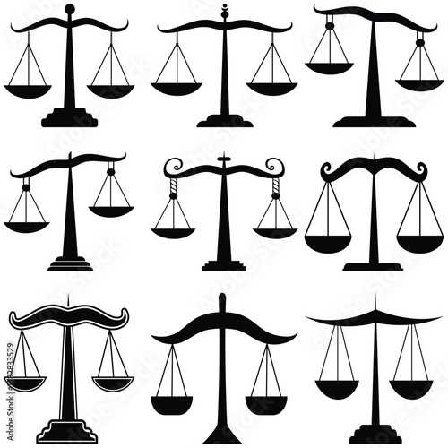 Set of Scales of justice flat icon set  vector illustration.