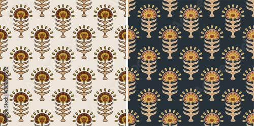 Ajrakh Kalamkari Floral Traditional Repeat Vector Pattern 