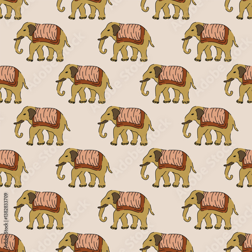 Ajrakh kalamkari Gajanan Traditional Block Print Repeat Vector Pattern