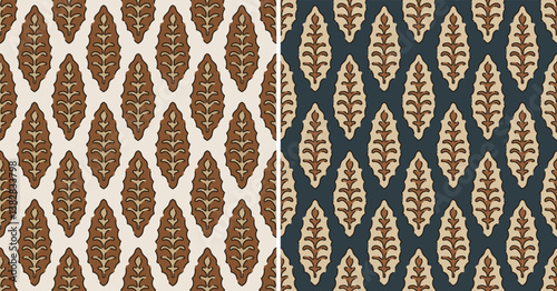 Ajrakh Kalamkari Palm Leaves Block Print Repeat Vector Pattern