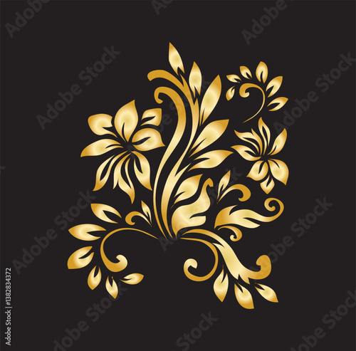 Golden calligraphic design elements on black background set