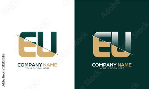 Letter EU UE cutting and linked logo with Creative monogram logo design