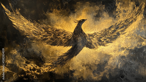 Fototapeta Naklejka Na Ścianę i Meble -  Like a phoenix rising from the ashes, its wings spread wide to conquer the skies, embodying a symbol of rebirth and unstoppable resilience