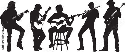 Elegant Guitarist Silhouettes" or "Musical Princesses with Guitars