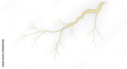 Yellow lightning thunderstorm isolated on PNG white transparent background.