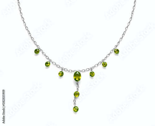 Silver lariat necklace with peridot accents and twisted chain design Generative AI