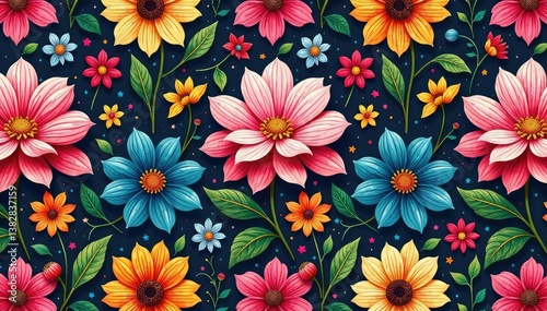 Intricate floral pattern, repeating seamlessly, wallpaper, blossom