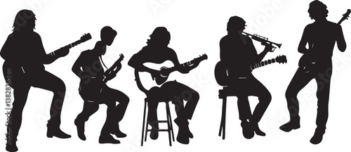 "Elegant Guitarist Silhouettes" or "Musical Princesses with Guitars