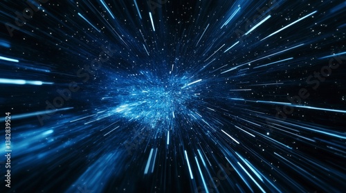 Abstract Warp Hyperspace Travel Lightspeed Effect with Radiant Blue Light Streaks