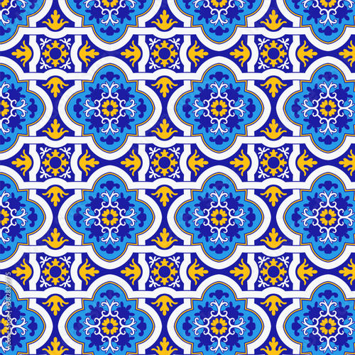 Mediterranean Blue and Yellow Ceramic Tile Pattern