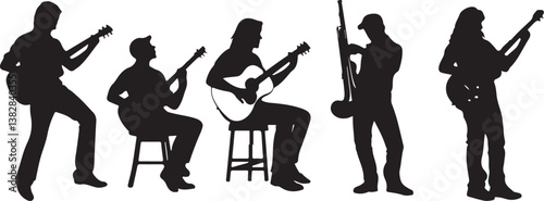 "Elegant Guitarist Silhouettes" or "Musical Princesses with Guitars