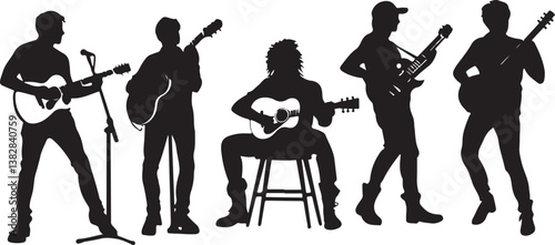 "Elegant Guitarist Silhouettes" or "Musical Princesses with Guitars