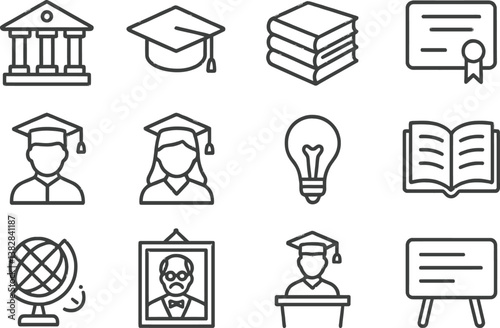 Vector illustration of educational icons showcasing various aspects of learning and achievement