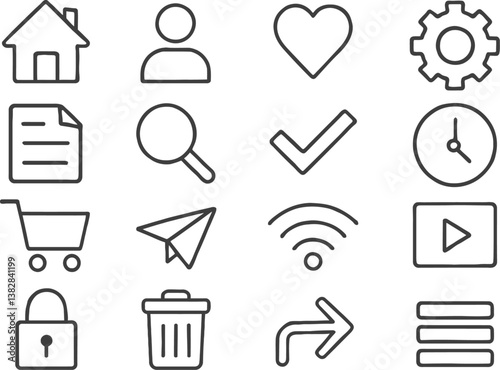 Vector illustration of line icons representing everyday activities and concepts for use in digital design and user interfaces