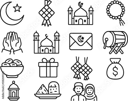 Line icons representing cultural symbols for celebration and community gatherings