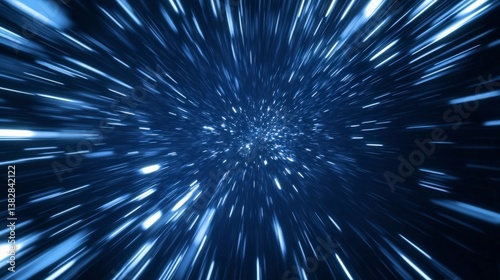 Abstract Warp Hyperspace Travel Lightspeed Effect with Radiant Blue Light Streaks