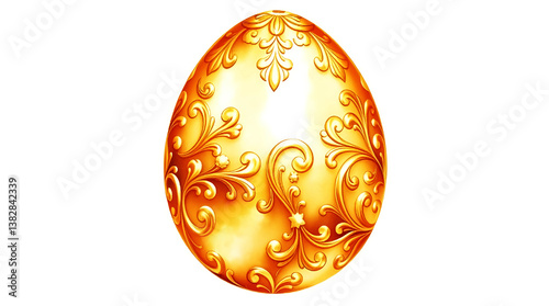 Ornate Golden Easter Egg: Detailed Swirl Pattern on Warm Background, Festive Holiday Decoration, Close-up Shot