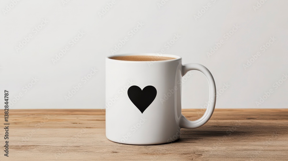Stylish Heart Shaped Mug for Espresso Coffee on Wooden Table Surface Stylish Heart Shaped Mug for Espresso Coffee on Wooden Table Surface