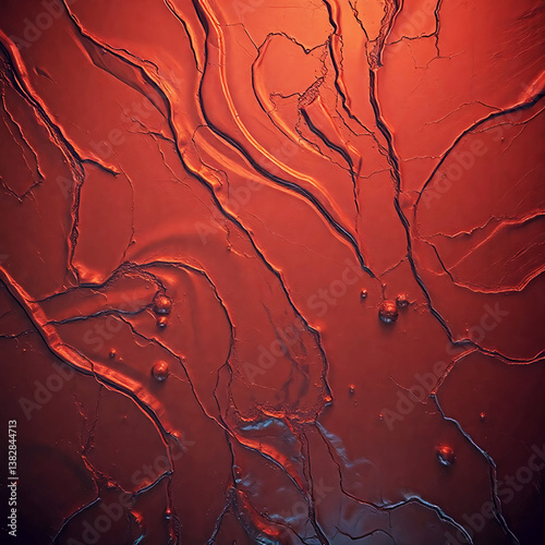 Textured Red Surface with Veins: Abstract Macro Photography, Rich Color and Pattern, Close-up Detail, Artistic Composition