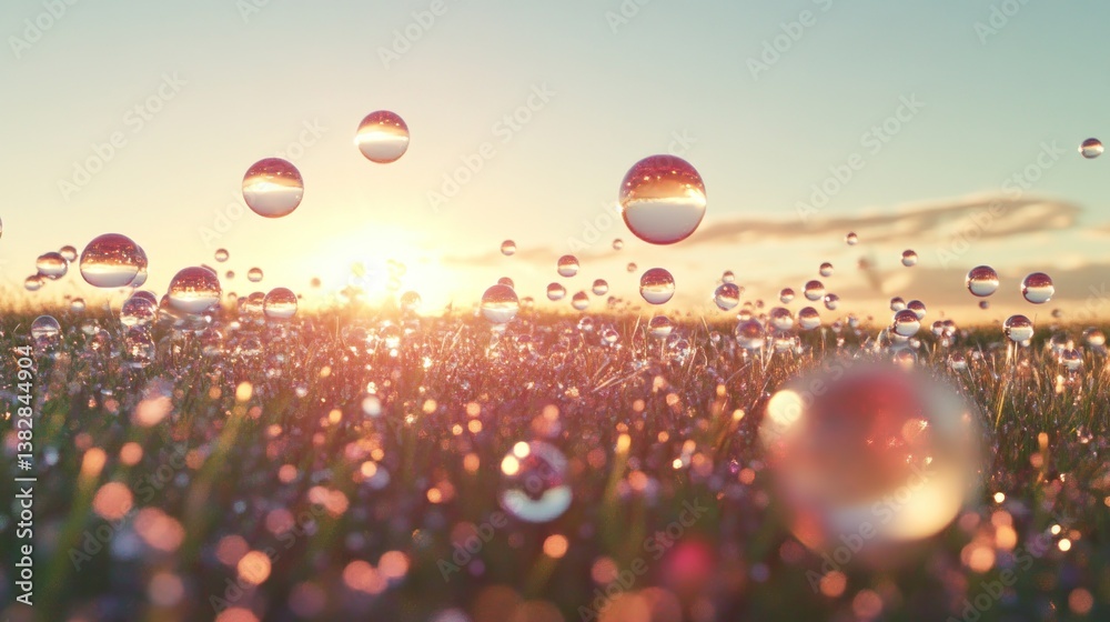 Dew Drops on Grass at Sunrise Evoking Serenity and New Beginnings